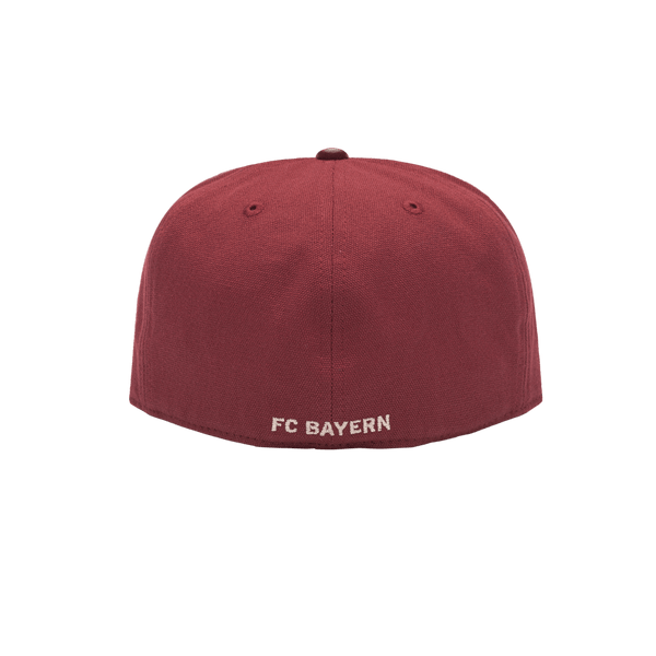 FC Bayern Munich Swatch Fitted with high crown, PU leather flat peak brim, in Dark Red