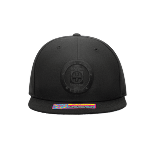 Front view of the Cruz Azul Dusk Snapback with high crown, flat peak, and snapback closure, in Black
