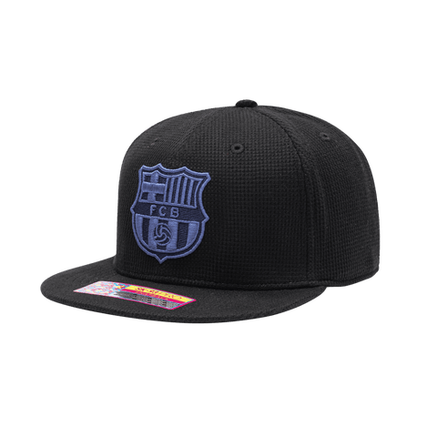 FC Barcelona Club Ink Snapback with high crown, flat peak brim, and snapback closure, in Black
