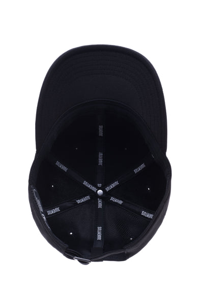 Bottom view of Juventus Snapback Hat with high crown, curved peak brim, adjustable back, in Black