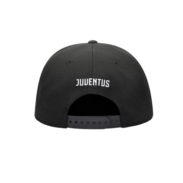 Back side view of Products Juventus Hit Snapback Hat with Juventus team name embroidered on the back