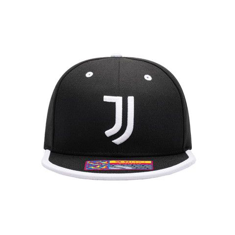Juventus Tape Snapback with high crown, flat peak brim, and snapback closure, in Black
