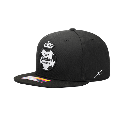 Side view of the Santos Laguna Hit Snapback in black, with high crown and flat peak.